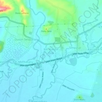 Carte topographique Kel. Kandai Dua, altitude, relief