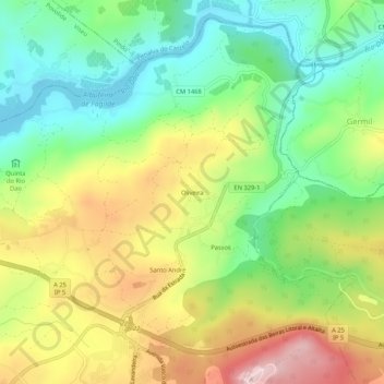 Carte topographique Oliveira, altitude, relief