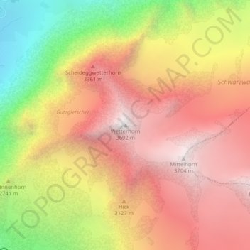Carte topographique Wetterhorn, altitude, relief
