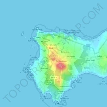 Carte topographique Temperán, altitude, relief