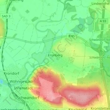 Carte topographique Fronberg, altitude, relief