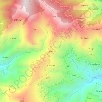 Carte topographique Gaja, altitude, relief