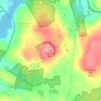 Carte topographique Avery Hill, altitude, relief