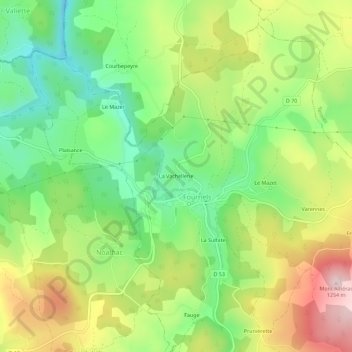 Carte topographique La Vachellerie, altitude, relief