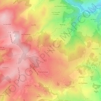 Carte topographique Prandière, altitude, relief