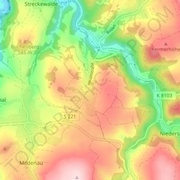 Carte topographique Mauersberg, altitude, relief