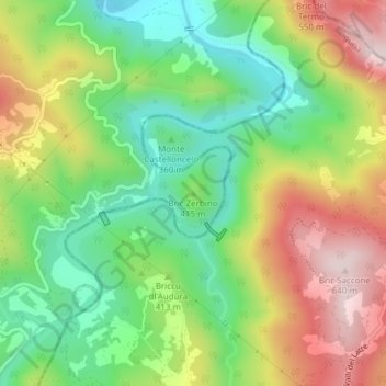 Carte topographique Bric Zerbino, altitude, relief