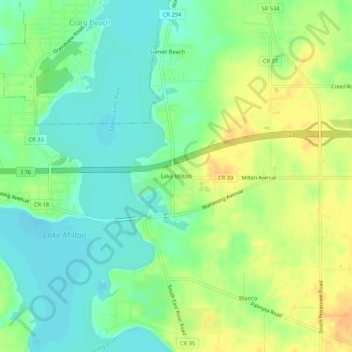 Carte topographique Lake Milton, altitude, relief