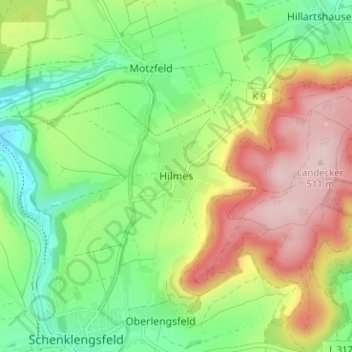 Carte topographique Hilmes, altitude, relief