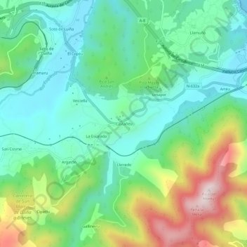 Carte topographique Castañedo, altitude, relief