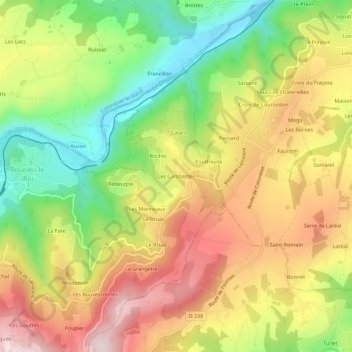 Carte topographique Les Combettes, altitude, relief