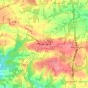 Carte topographique Warninglid, altitude, relief
