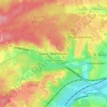 Carte topographique Upper Harbledown, altitude, relief