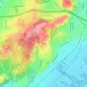 Carte topographique Todt Hill, altitude, relief