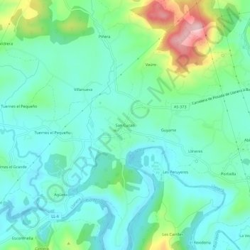 Carte topographique San Cucao, altitude, relief