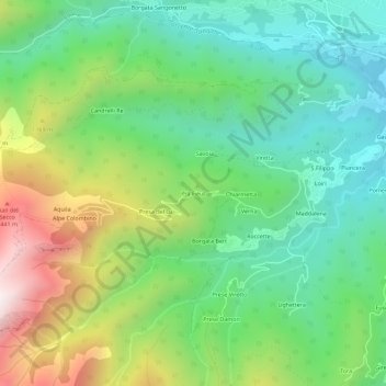 Carte topographique Prà Fieul, altitude, relief
