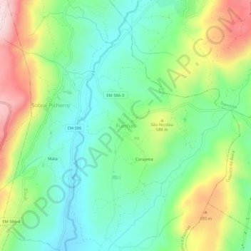 Carte topographique Fuinhas, altitude, relief