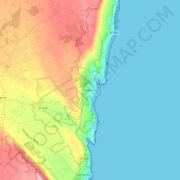 Carte topographique Tricase Porto, altitude, relief