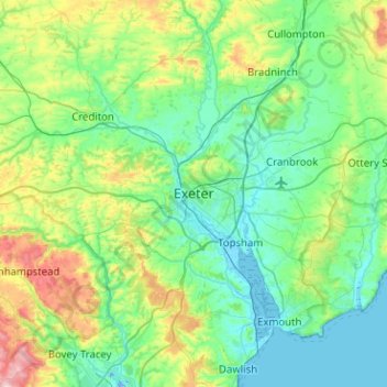Carte topographique Exeter, altitude, relief