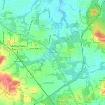 Carte topographique Town Brook, altitude, relief