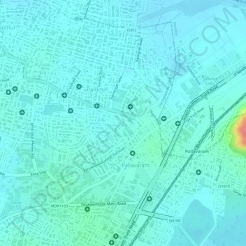 Carte topographique Muthamizh Nagar, altitude, relief
