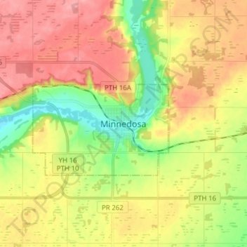Carte topographique Minnedosa, altitude, relief