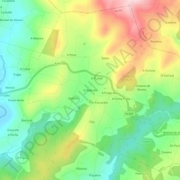 Carte topographique O Pedrido, altitude, relief