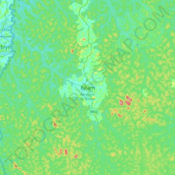 Carte topographique Bitam, altitude, relief