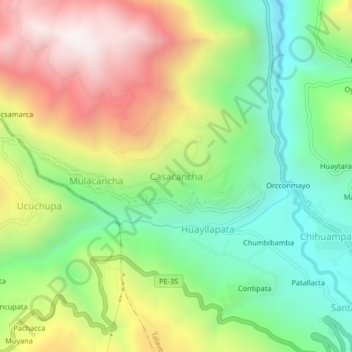 Carte topographique Casacancha, altitude, relief