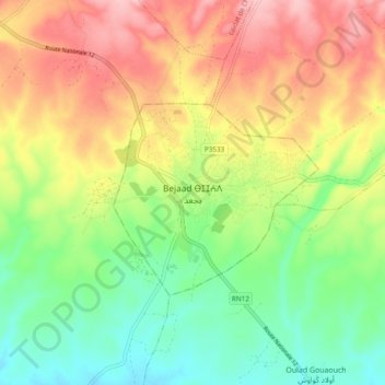 Carte topographique Bejaad, altitude, relief