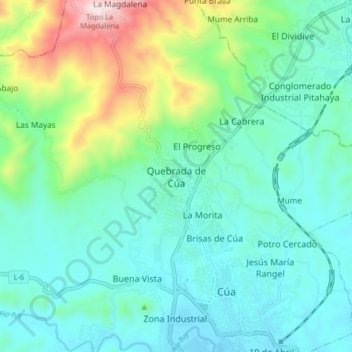 Carte topographique Quebrada de Cúa, altitude, relief