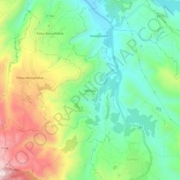 Carte topographique Miliou, altitude, relief