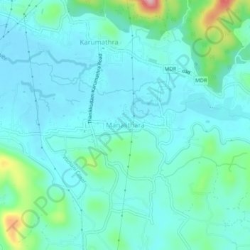 Carte topographique Manalithara, altitude, relief