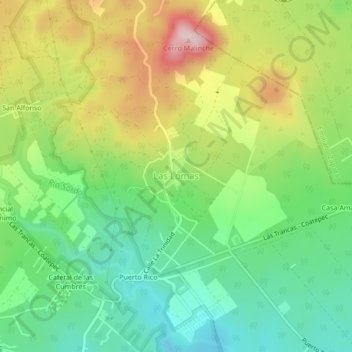 Carte topographique Las Lomas, altitude, relief