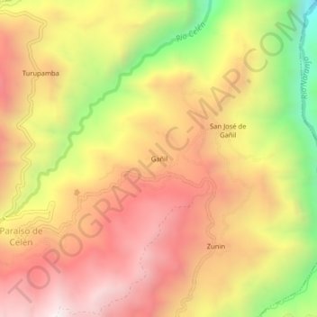 Carte topographique Gañil, altitude, relief