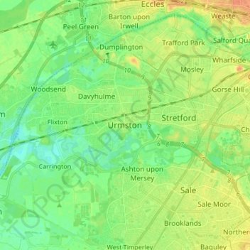 Carte topographique Urmston, altitude, relief