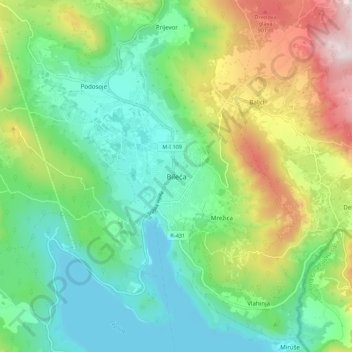 Carte topographique Bileća, altitude, relief