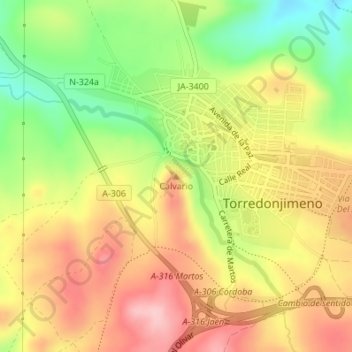 Carte topographique Calvario, altitude, relief