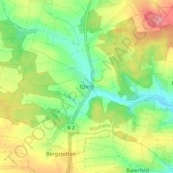 Carte topographique Itzing, altitude, relief