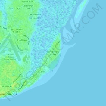 Carte topographique Saint Simons Island, altitude, relief