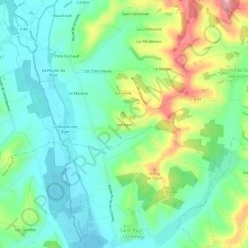 Carte topographique Les Âges, altitude, relief