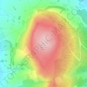 Carte topographique Brown Clee Hill, altitude, relief