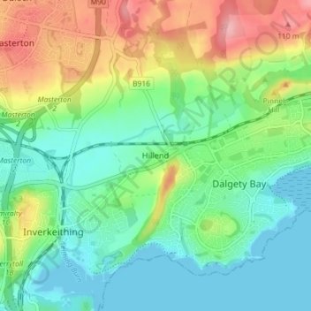 Carte topographique Hillend, altitude, relief
