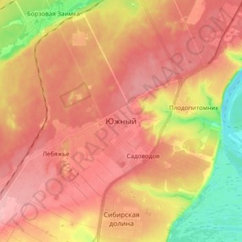 Carte topographique Южный, altitude, relief