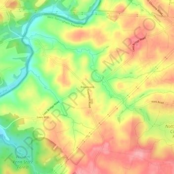 Carte topographique Freemont, altitude, relief
