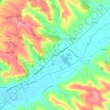 Carte topographique Colonges, altitude, relief