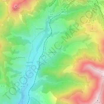 Carte topographique Les Gardes, altitude, relief