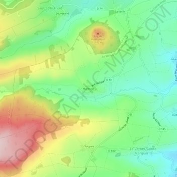 Carte topographique Mareuge, altitude, relief