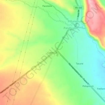 Carte topographique Cañahuas, altitude, relief