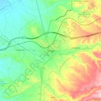 Carte topographique Tàrrega, altitude, relief